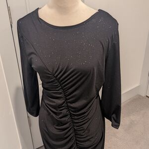 Chic Black Ruched Midi Dress